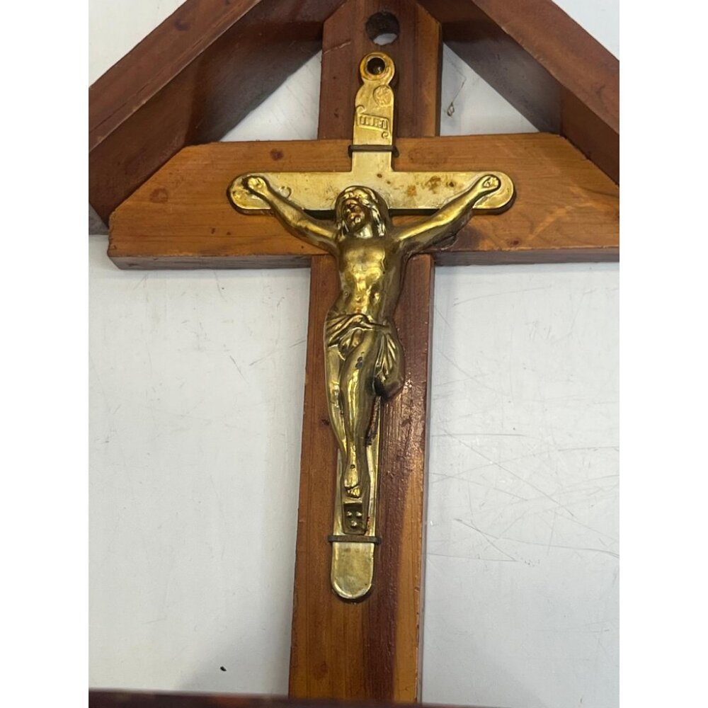 Vintage Wooden Crucifix with Brass Jesus Figure Religious Decor Cape May NJ - Picture 3 of 4